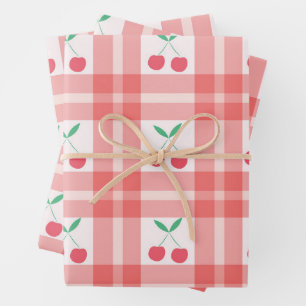 Feuille De Papier Cadeau Cerises sur Red Plaid En vichy Motif