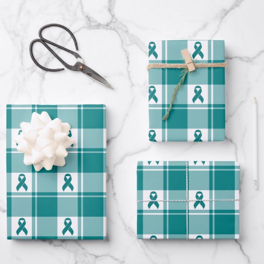 Feuille De Papier Cadeau Cervical Cancer Awareness Plaid Wrapping Paper  (Recto)