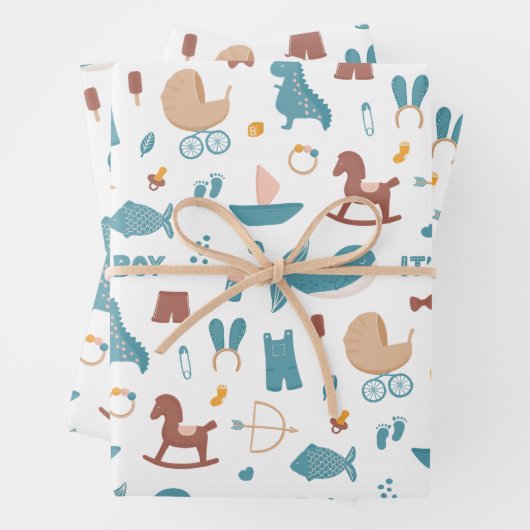 Feuille De Papier Cadeau C'est un garçon. Baby shower de jouet d'animaux ma (En situation)