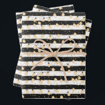 Feuille De Papier Cadeau Chaîne de lumières sur bandes blanches noires<br><div class="desc">Une série de lumières dorées sur un motif de lignes noires et blanches et de points d'or,  ces feuilles de papier d'emballage sont amusants pour votre anniversaire,  mariage,  anniversaire,  cadeau de douche nuptiale ou toute occasion. PLUS de designs dans notre magasin.</div>