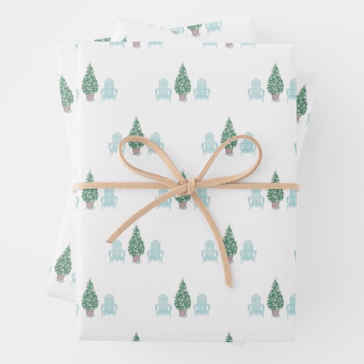 Feuille De Papier Cadeau Chaises Adirondack Coastal Christmas Seashell Tree (En situation)