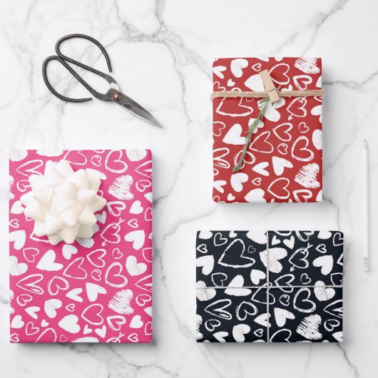 Feuille De Papier Cadeau Chalk Heart Doodle mignon Motif de la Saint-Valent (Recto)