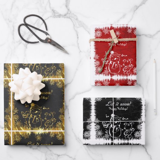 Feuille De Papier Cadeau Chalk Snowman - Laisser neiger (Recto)