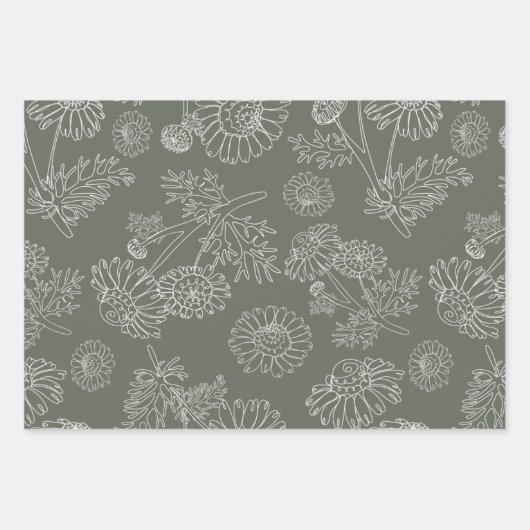 Feuille De Papier Cadeau Chamomille moderne verte à la sauge (Devant 3)