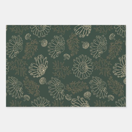 Feuille De Papier Cadeau Chamomille moderne verte à la sauge (Devant)