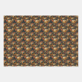 Feuille De Papier Cadeau Champ citrouille effrayant et fleurs (Devant 2)