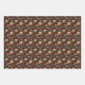 Feuille De Papier Cadeau Champ citrouille effrayant et fleurs (Devant)