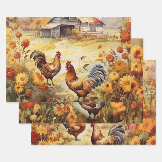 Feuille De Papier Cadeau Champ de poulet d'automne (Lot)