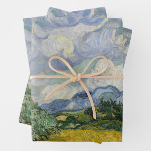 Feuille De Papier Cadeau Champ vintage de blé avec Cyprès par Van Gogh