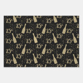 Feuille De Papier Cadeau Champagne Black Gold Bijouée 25e Fête (Devant)