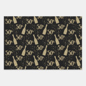 Feuille De Papier Cadeau Champagne Black Gold Bijouée 50e Fête (Devant)