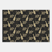 Feuille De Papier Cadeau Champagne Black Gold Bijoux 20e Fête (Devant)