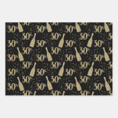 Feuille De Papier Cadeau Champagne Black Gold Bijoux 30e Fête (Devant)