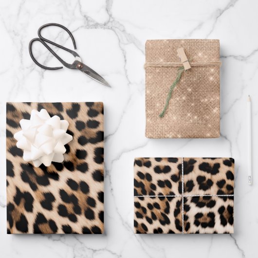 Feuille De Papier Cadeau Champagne Glitz Crème Leopard (Recto)