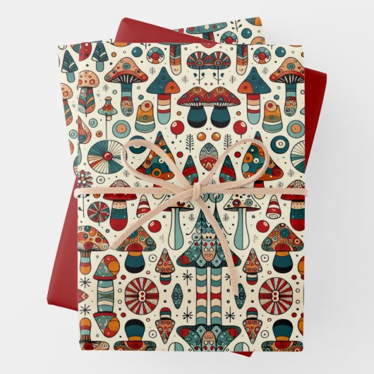 Feuille De Papier Cadeau Champignons de fête (En situation)