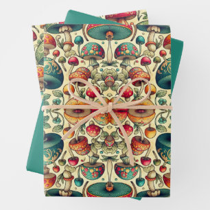 Feuille De Papier Cadeau Champignons Fantaisie