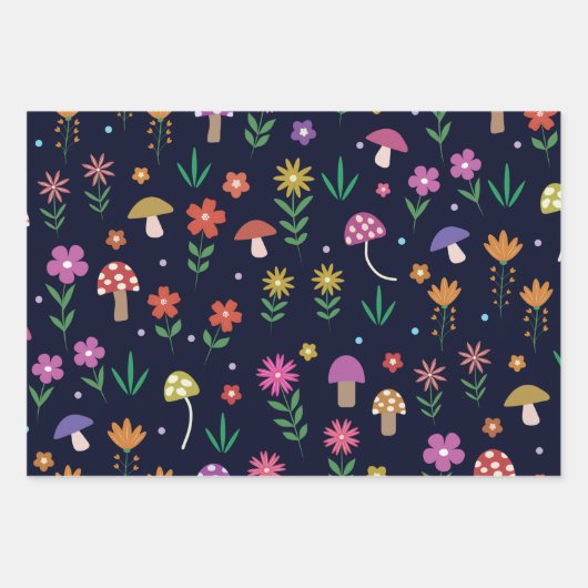 Feuille De Papier Cadeau Champignons magiques avec Motif Fleurs Whimsical (Devant)
