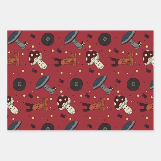 Feuille De Papier Cadeau Champignons mignons et ours, Hérisson, Souris hive (Devant)