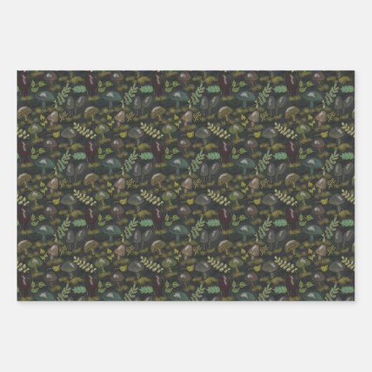 Feuille De Papier Cadeau Champignons Moody Bourgogne et Plaid vert (Devant)