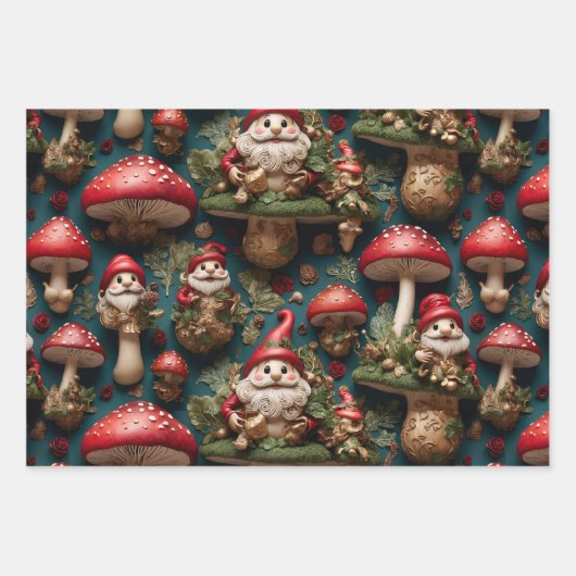 Feuille De Papier Cadeau Champignons Noël Père Noël (Devant 3)