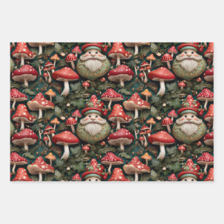 Feuille De Papier Cadeau Champignons Noël Père Noël