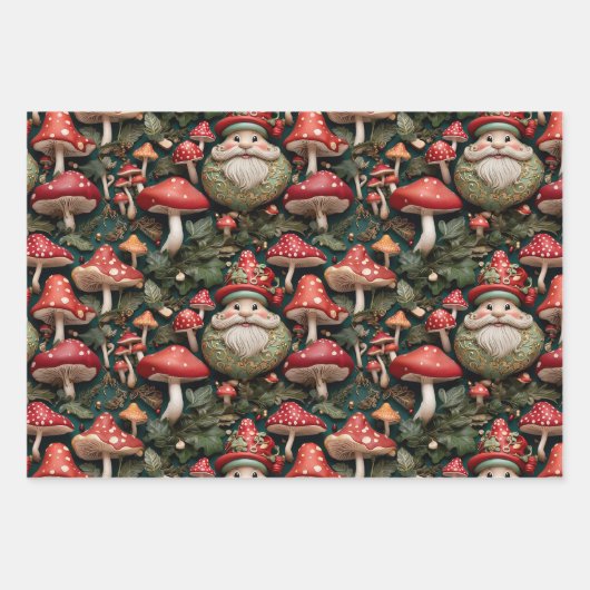 Feuille De Papier Cadeau Champignons Noël Père Noël (Devant 2)