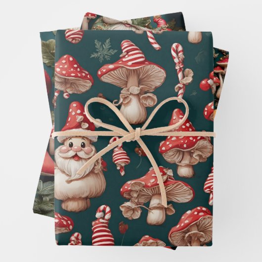Feuille De Papier Cadeau Champignons Noël Père Noël (En situation)