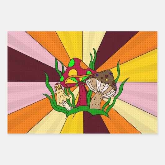 Feuille De Papier Cadeau Champignons Retro Nostalgale Abstrait Popart (Devant 3)
