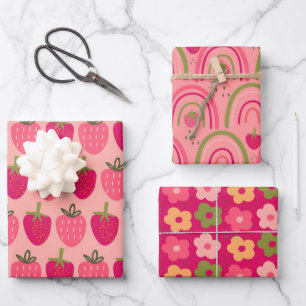 Feuille De Papier Cadeau Champs de fraises délicieux 1