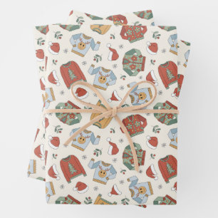 Feuille De Papier Cadeau Chandails de Noël et Motif Casquette