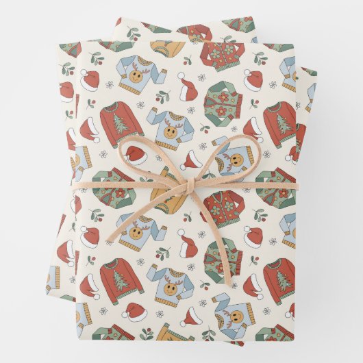 Feuille De Papier Cadeau Chandails de Noël et Motif Casquette (En situation)