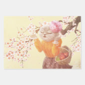Feuille De Papier Cadeau Chanter Chat avec panier à fleurs (Devant 2)