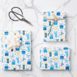 Feuille De Papier Cadeau Chanukah présente des cadeaux avec des vaches Bleu<br><div class="desc">Parfois, vous n'avez que quelques articles à emballer pour Chanukah, et vous ne voulez pas acheter un énorme rouleau de papier d'emballage Chanukah qui restera dans votre placard pendant des années. Cette sélection de trois feuilles d'emballage Chanukah est parfaite pour envelopper quelques cadeaux. Trois feuilles séparées de papier d'emballage pour...</div>