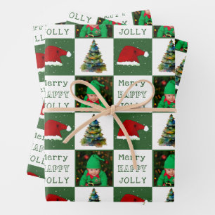 Feuille De Papier Cadeau Chapeau de Père Noël Arbre de Noël Joyeux Famille