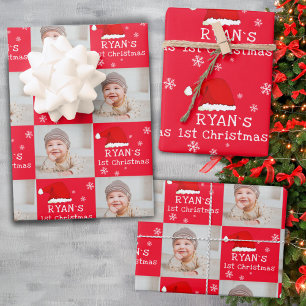 Feuille De Papier Cadeau Chapeau de Père Noël pour photo de 1er Noël de béb