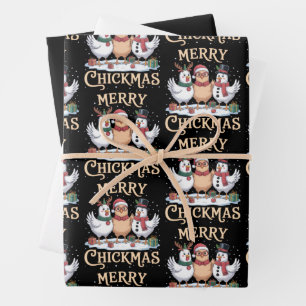 Feuille De Papier Cadeau Chapeau de Santa Noël de poulet Joyeux Chickmas Fe