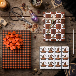 Feuille De Papier Cadeau Chapeau de sorcière et chauves-souris Halloween à