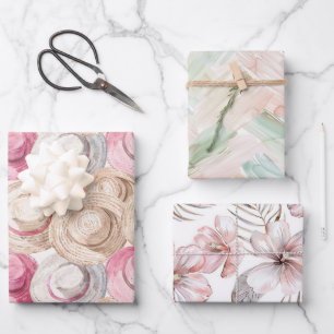 Feuille De Papier Cadeau Chapeaux de paille blancs crème roses Fleurs Anniv