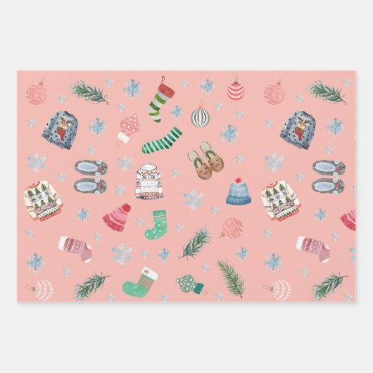 Feuille De Papier Cadeau Charmant motif moderne plaid vert l rouge Noël (Devant 3)