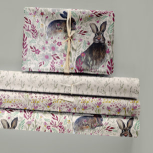 Feuille De Papier Cadeau Charmante Bunnies Fleurs de prairie Découpage