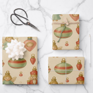 Feuille De Papier Cadeau Charme de Noël de casse-noisette et d'ange vintage
