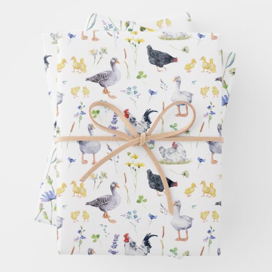 Feuille De Papier Cadeau Charme Rustique Agricole Poulets Floral (En situation)
