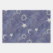 Feuille De Papier Cadeau Charming mystique | Étoiles de lune d'argent Sun A (Devant 3)