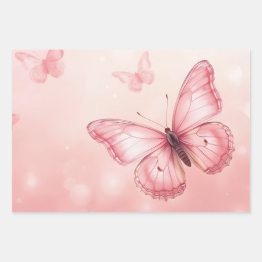 Feuille De Papier Cadeau charming pink butterflies (Devant)
