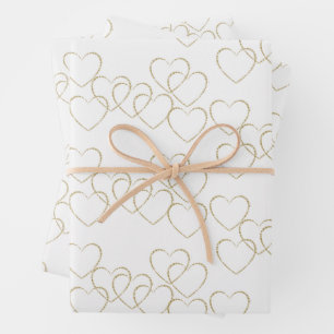 Feuille De Papier Cadeau Charms de cœur décoratifs élégants or et blanc