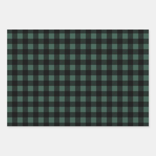 Feuille De Papier Cadeau Chasseur rustique Buffle vert Plaid Joyeux Noël (Devant)
