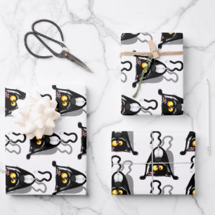 Feuille De Papier Cadeau Chat à l'envers Personnage de dessin animé drôle