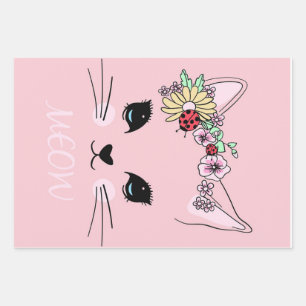 Feuille De Papier Cadeau Chat adorable  Blanchette de chat de viande rose