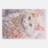 Feuille De Papier Cadeau Chat blanc élégant en or et diamants (Devant 3)