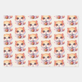 Feuille De Papier Cadeau Chat Boire Boba Cute Bubble Thé (Devant 2)